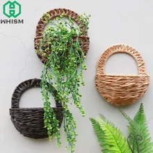 WHISM Handmade Rattan Flower Basket Wicker Flower Pot Planter Wall Hanging Vase Container Woven Storage Basket Garden Supplies