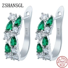 Модные однотонные 925 пробы серебряные круглые циркониевые серьги-гвоздики с кристаллами для женщин, оригинальные ювелирные изделия в подарок