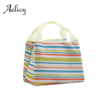 

Aelicy Women Kids Men Cooler Lunch Box Bag Horizontal Striped Canvas Lunch Bag for Women Portable Thermal Food Picnic Lunch Bags