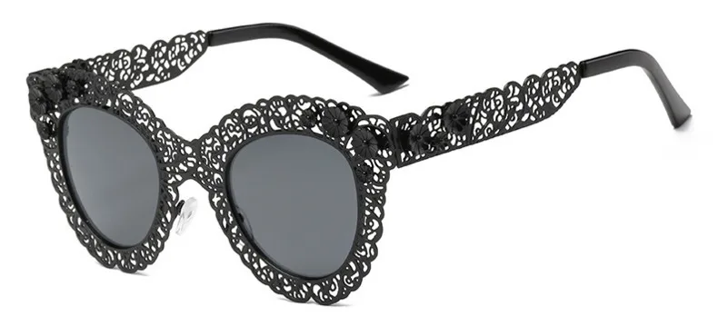 Brightzone высокое качество дизайнер негабаритных роскошные солнцезащитные очки для женщин старинное украшение полые рамки модное зеркало - Цвет линз: Black-Gray