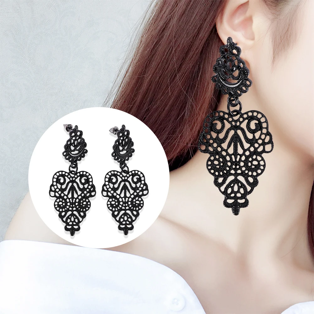 

Fashion Earring Original Design Bohemian Wild Pendants Drop Earrings Black Alloy Pierced Long Dangle Bridal Jewelry Women