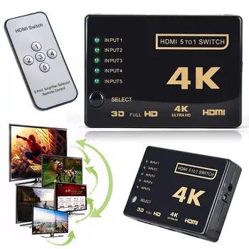 

1.2-Bit Deep Color Full 1080P HDMI Switcher 5 Input Ports Support 4K HDCP Devices 25M Transmission Remote Control