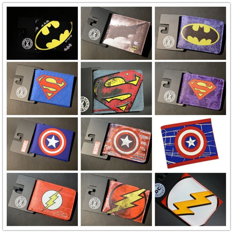 

Comics DC Marvel The Avengers Batman Superman Spiderman Logo Wallets Collection American Captain Flashman Ironman Purse Muster