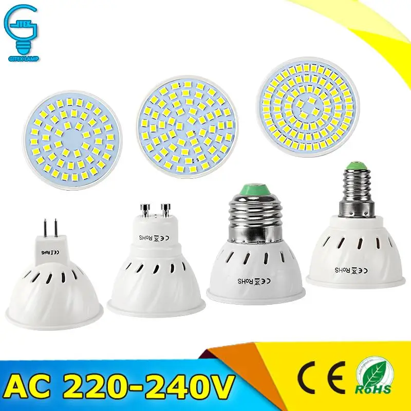 Светодиодная лампа E27 E14 MR16 GU10 10 шт. 220В 240 в 220 В 48 60 80 светодиодов 2835SMD