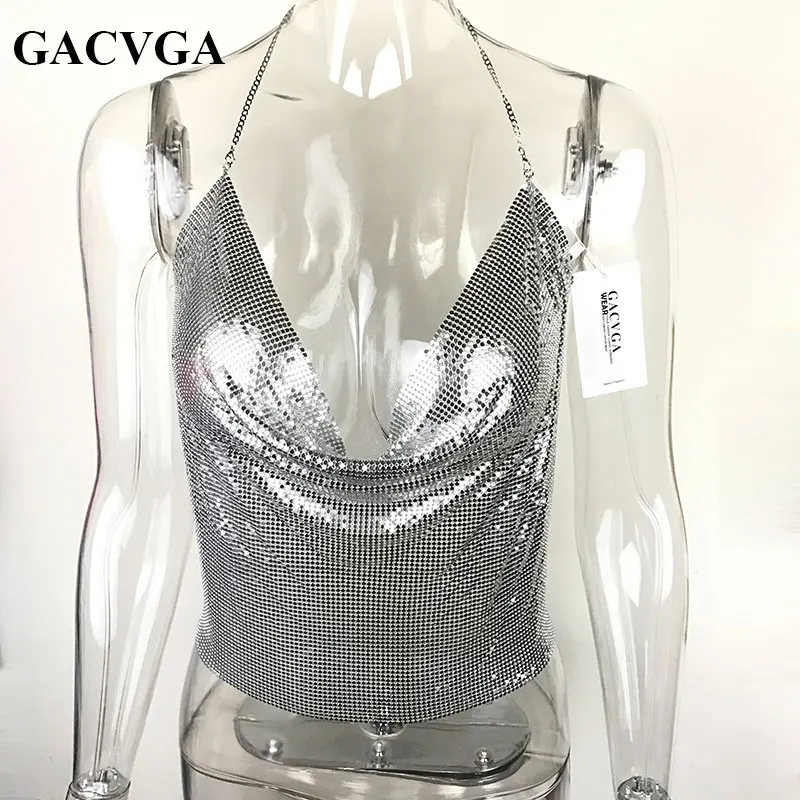 Женский короткий топ с блестками GACVGA летний Укороченный бюстгальтер на
