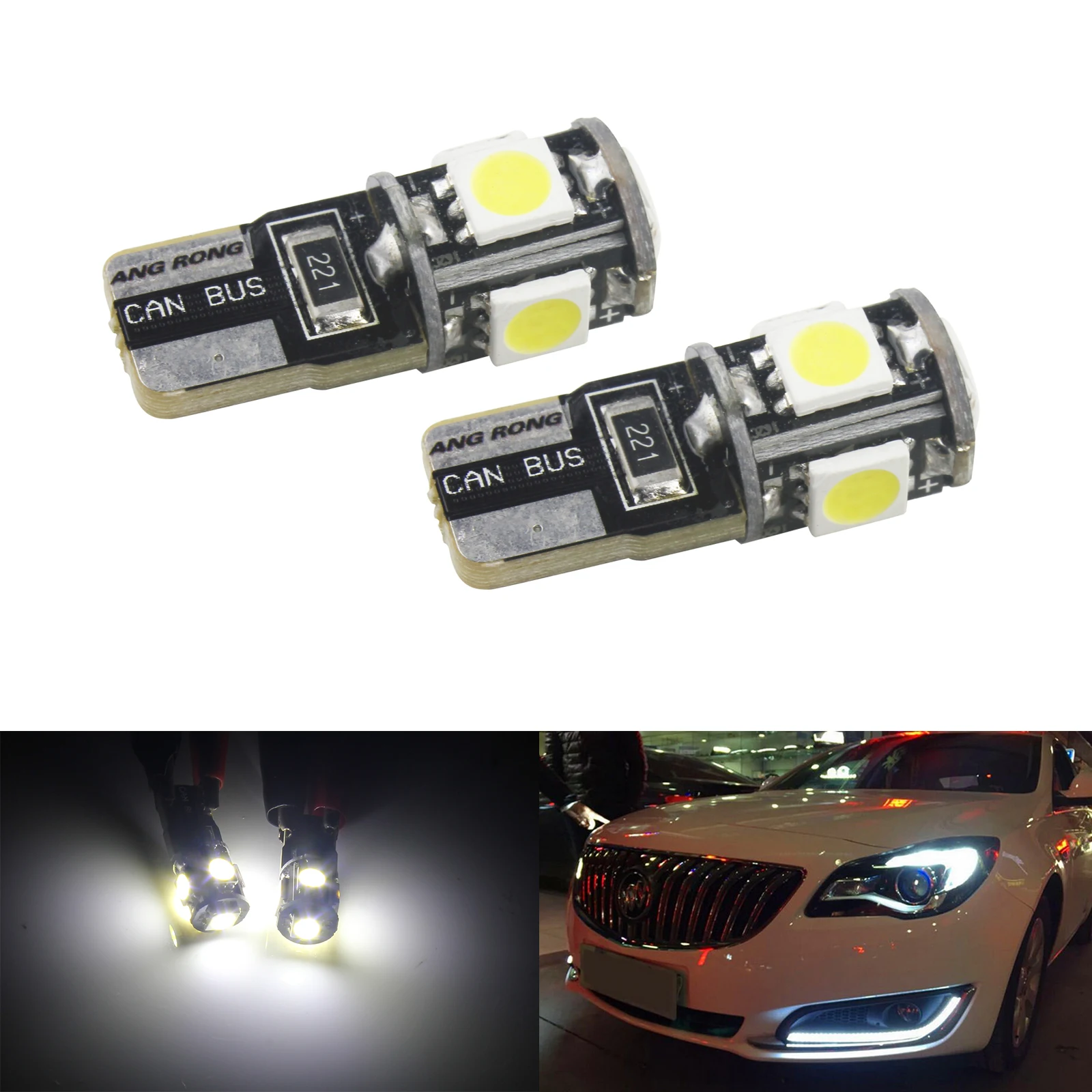 

ANGRONG 2x 5 SMD LED 501 T10 194 Canbus Indicator Number Plate Light DRL Sidelight White