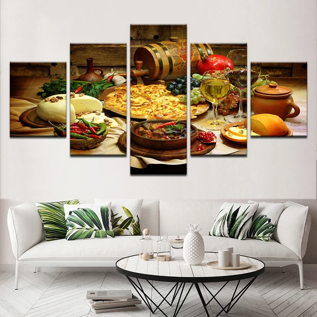 Canvas Prints Painting Home Decor 5 Pieces Fruits Food And Drinks Poster  For Restaurant Kitchen Pictures Wall Art Modular Framed - Painting &  Calligraphy - AliExpress