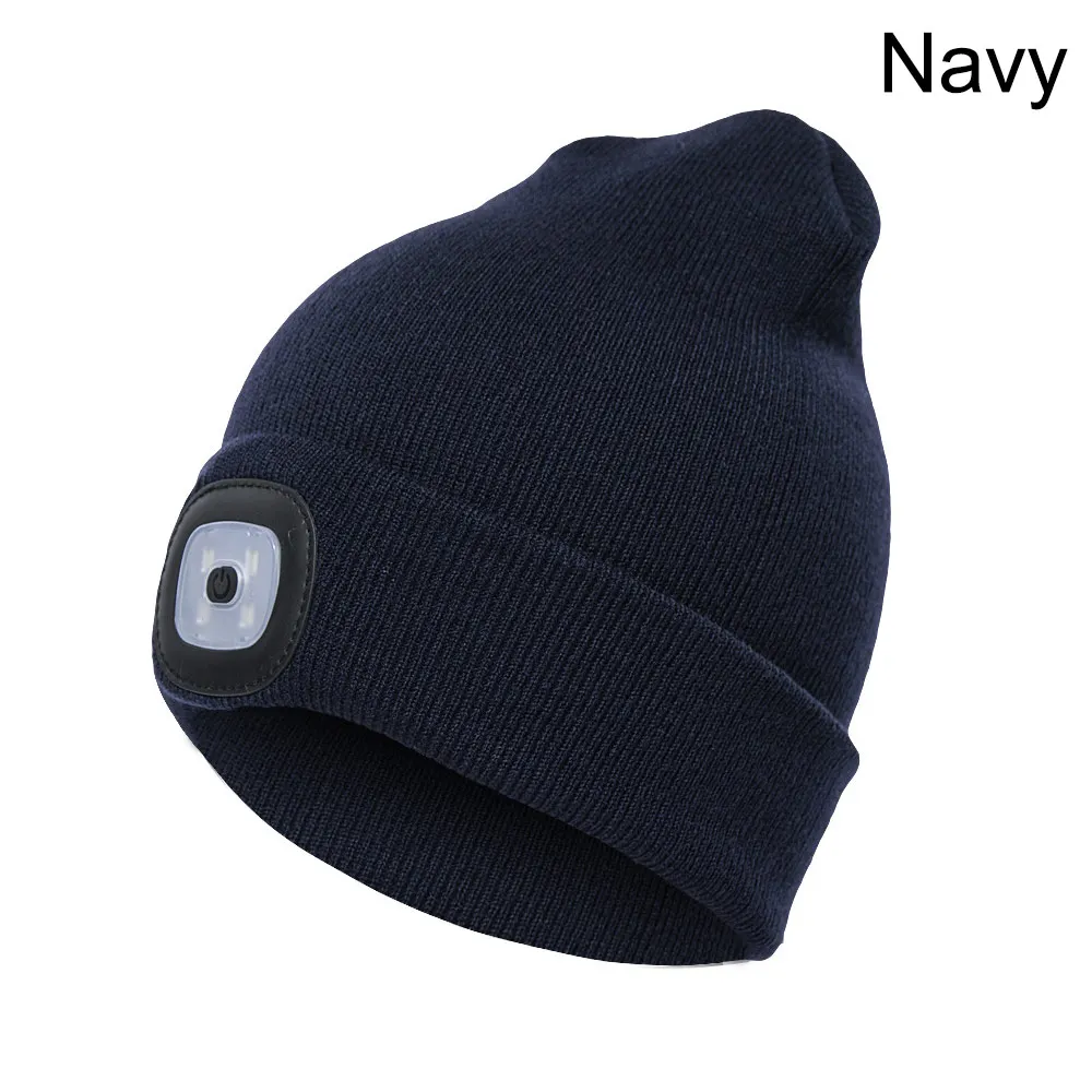 1 шт. яркий 4 светодиодный зимняя теплая шапочка Кепка шапка унисекс USB Перезаряжаемые походный фонарик Пеший Туризм AIC88 - Цвет: navy blue