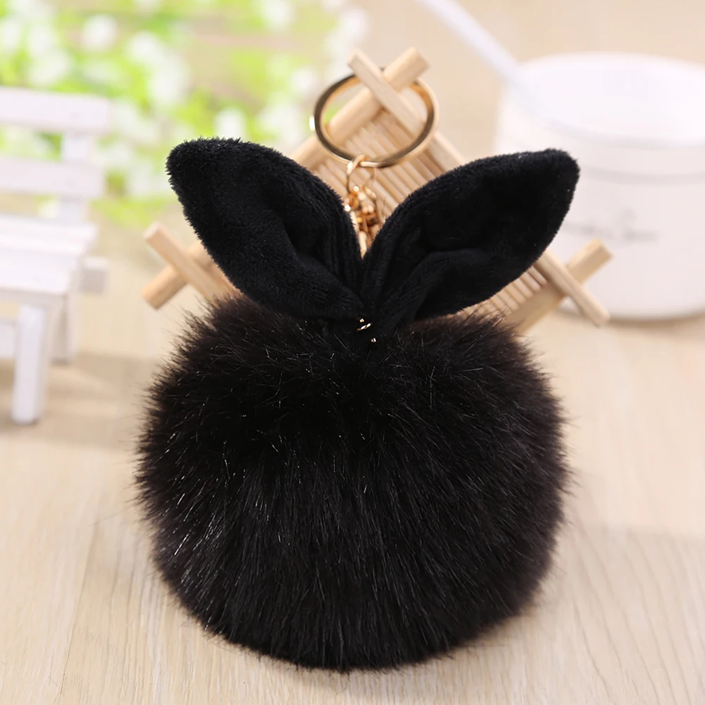 

Trinket Rabbit Keychain Multicolor 10cm Artificial Fluffy Ball Fur Keychain Fashion Pompom Rabbit Ear Fur Women Bag Key chains