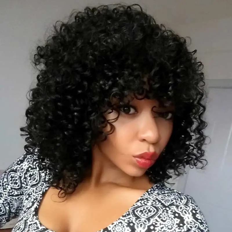 

290g/piece 16 Inch Short Black Curly Wig For Black Women High Temperature Fiber Buy Cheap Online Buy Wholesale Spring curl wig