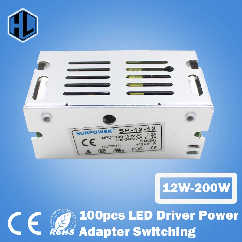 

100pcs 12W-200W Output DC12V LED Driver Constant Voltage Power Supply Adapter Switching Transformer for LED Strip Light