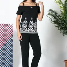 Siyah inci женские черные хлопковые пижамы из лайкры костюм 19104629