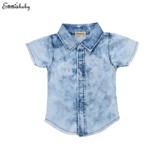 Крутые джинсовые рубашки с короткими рукавами и пуговицами для маленьких мальчиков детские топы, джинсовые блузки, одежда 2-7Y