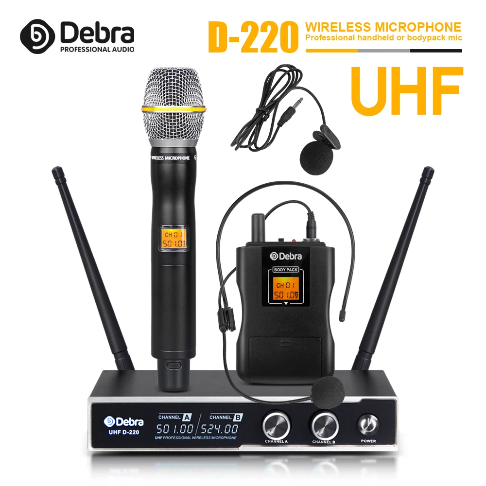 

Good sound!!!Debra Audio D-220 2Channel with Handheld or Lavalier & Headset Mic UHF Wireless Microphone System for karaoke
