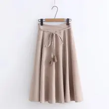 Новое поступление, женские клетчатые юбки со шнуровкой и кисточками, женские свободные плиссированные юбки до середины икры в японском стиле