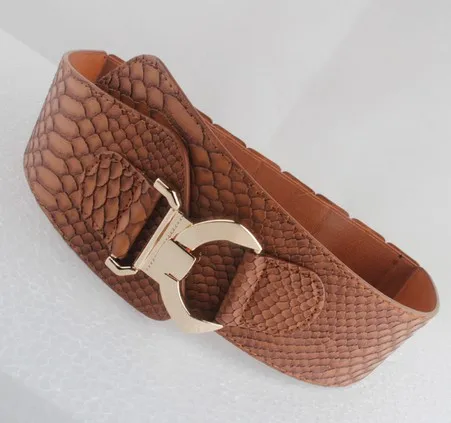 Новая мода Панк эластичный пояс Ширина женский крокодиловый узор широкий кожаный ремень пряжка широкие пояса - Цвет: coffee color