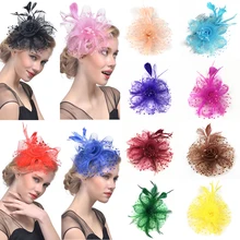 Pince à cheveux en maille avec plumes, fleur élégante, accessoires pour coiffure, chapeau diadème, pour fête de mariage, 2019