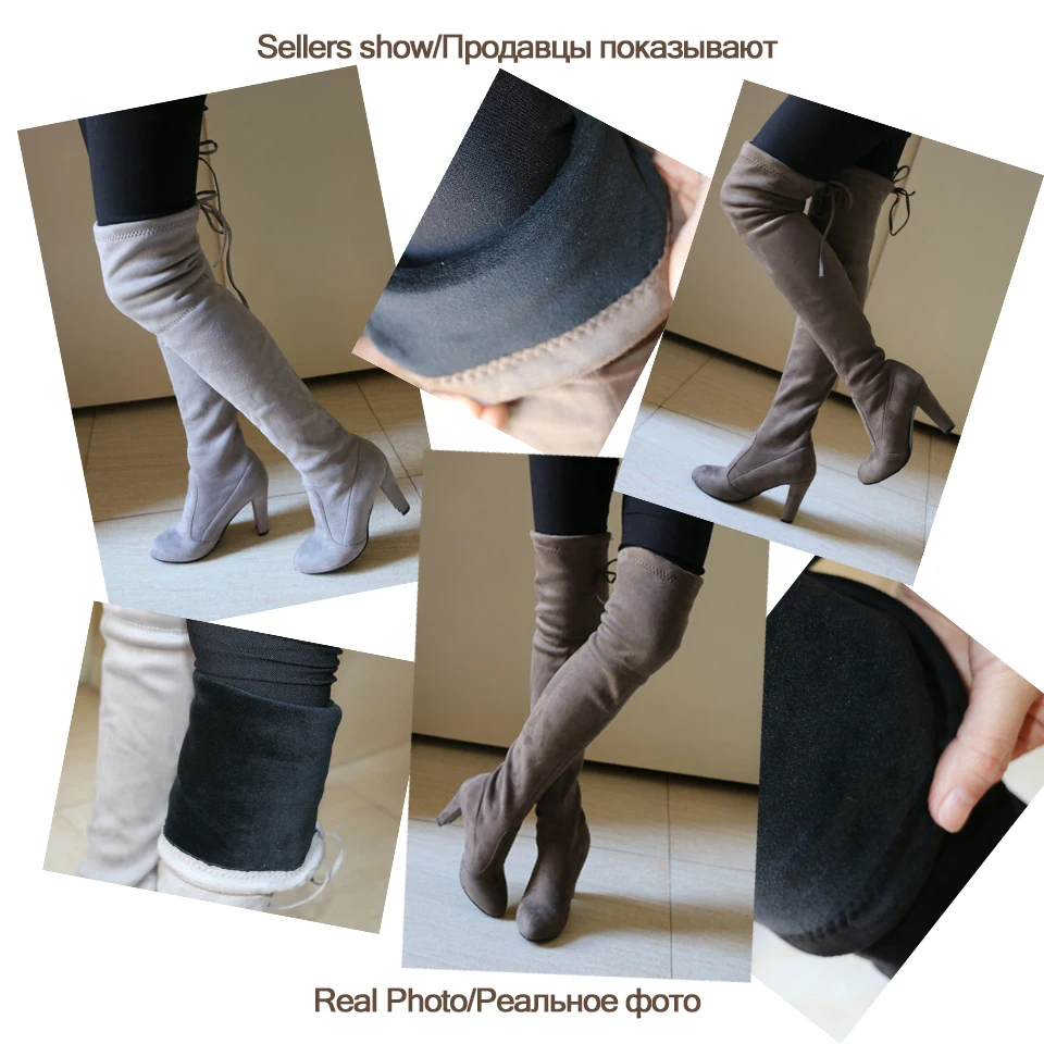 ESVEVA/ г. Женские ботинки ботфорты в западном стиле теплые зимние женские сапоги на шнуровке на высоком квадратном каблуке размеры 34-43