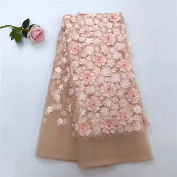 

latest 2019 African Mesh with Big beaded Lace fabric Embroidered 3D Applique French beads lace for Eveing Dresses