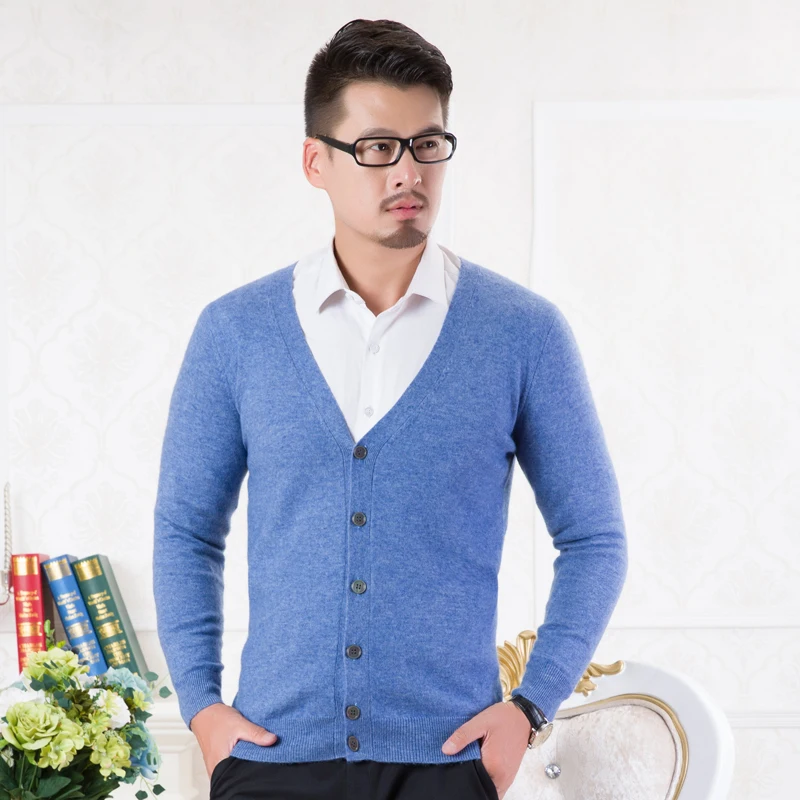 100% чистый кашемир вязаный свитер мужской Vneck кардиганы Высокое качество Новая