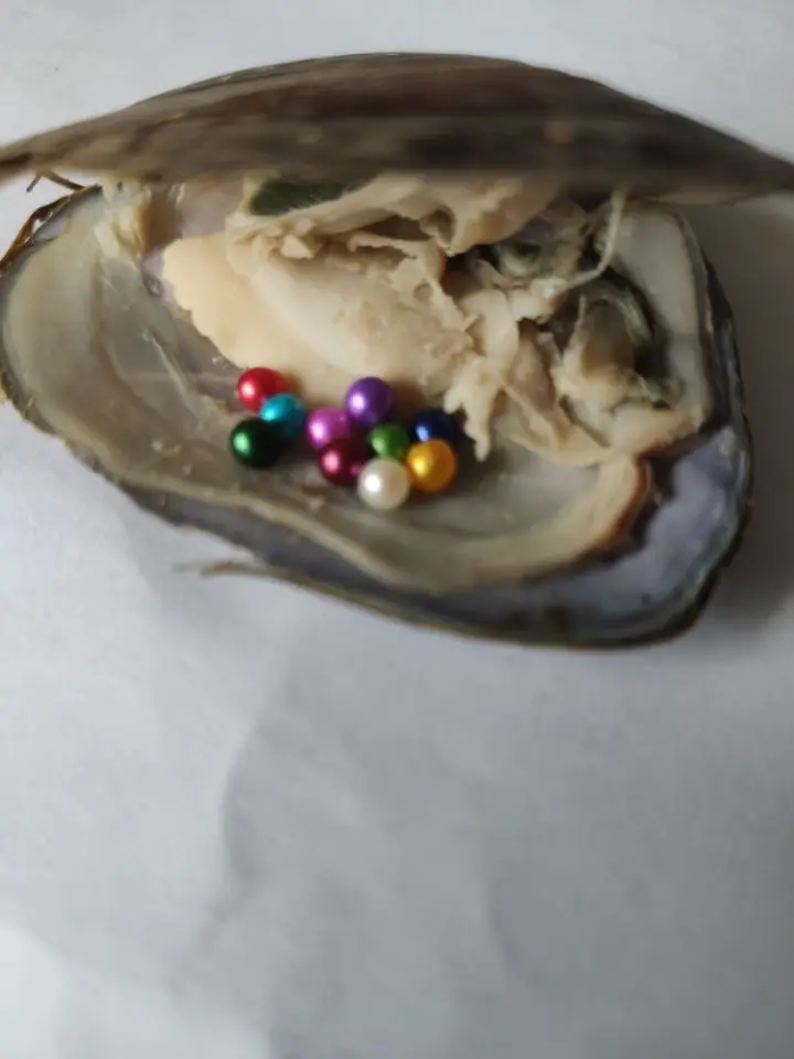 

Baby pearls oyster 3-4mm mini pearls inside Freshwater/Akoya oyster.Random color pearls in 10 Pieces. BPO1