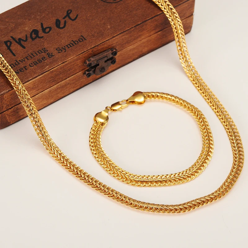 Bangrui Men Chain Necklace Set Wholesale Trendy Yellow Color 8MM Foxtail Chain Necklace Bracelet