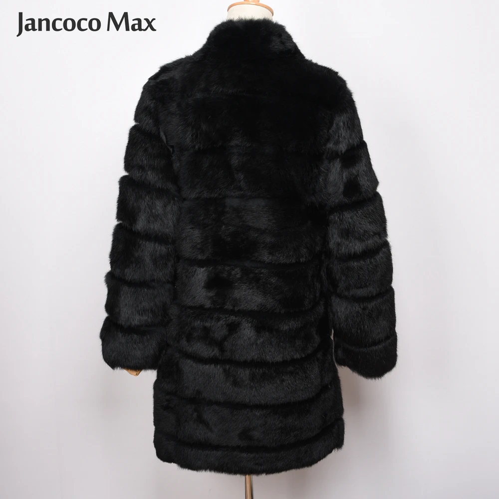 Jancoco Max новая зимняя куртка из натурального кроличьего меха теплая мягкая длинная шуба женское рождественское платье S1675