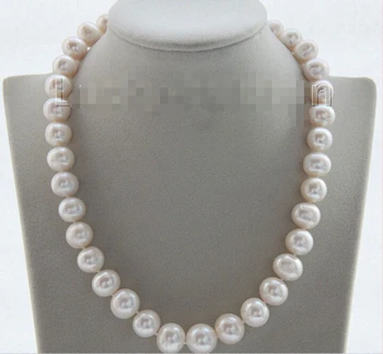 

FREE shipping> >>> 17" 12mm natural near round white pearls necklace filled gold clasp j9462