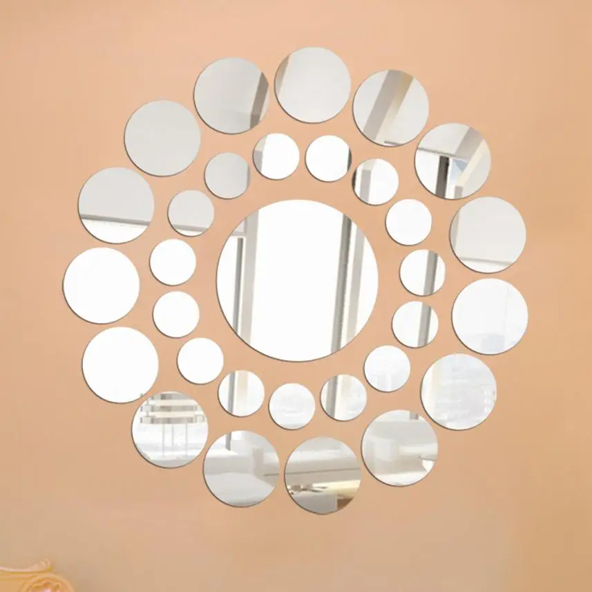 31X Round Mirror Wall Sticker Acrylic Surface Decal Home Room DIY Art