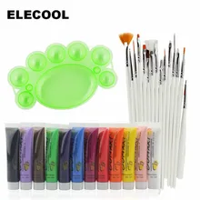 ELECOOL, 12 цветов, акриловая краска, лак для ногтей+ 15 шт., кисть для дизайна ногтей+ палитра для смешивания цветов, аксессуары для дизайна ногтей