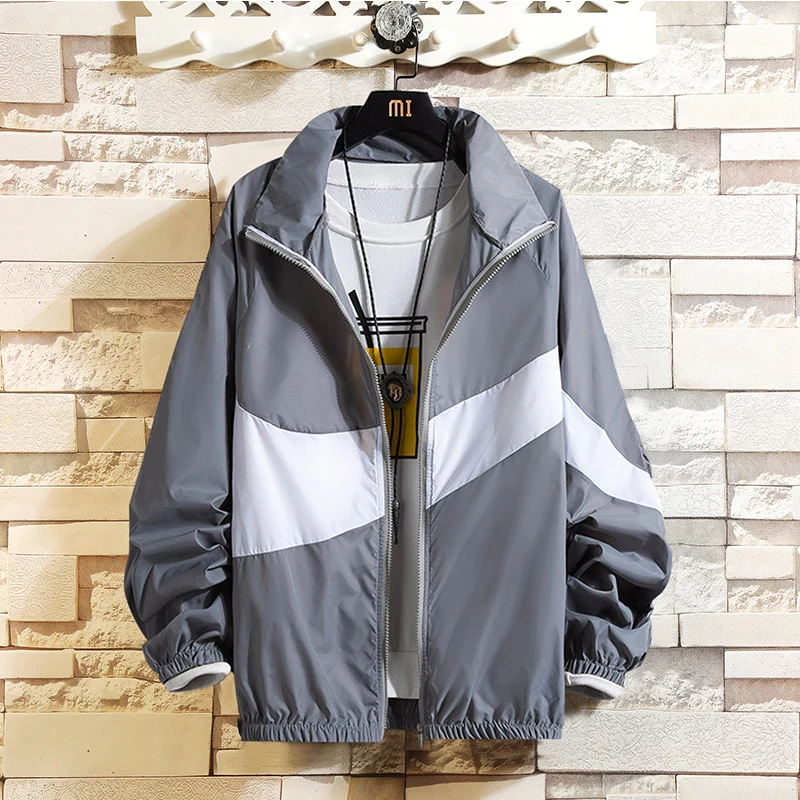 

Streetwear Windbreaker Casual Male Sun Protection Clothing Fashion Patchwork Jacket Men Stand Collar Jacket Chaqueta Hombre