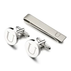 LEPTON Alphabet Cufflinks & Tie Clip Set for Men - Elegant Wedding & Business Accessory (Letter U)