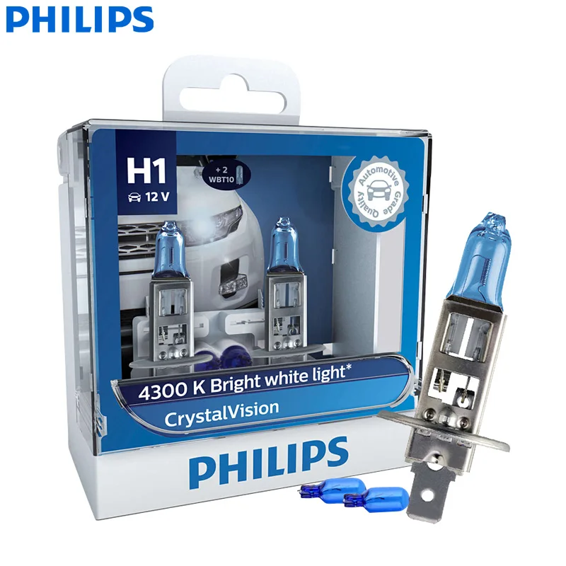 Philips Crystal Vision H1 H4 H7 H11 HB2 HB3 HB4 9003 9005 9006 12V CV 4300K яркий белый автомобильный галогенный головной светильник, автомобильная лампа(двойная - Испускаемый цвет: H1