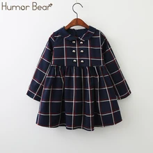 Humor Bear/платье для девочек; Новинка г.; осенняя одежда для девочек в духе колледжа; детское платье с длинными рукавами и отворотами в клетку