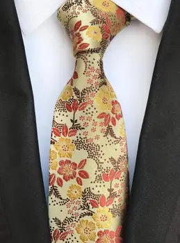 

SKng New Design 8cm Floral Yellow Orange Neck Ties Jacquard Woven Silk Tie for Men Gravatas Men Tie Wedding Business Ties