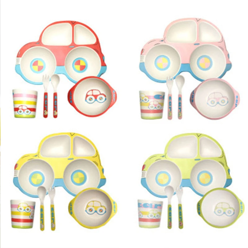 

Toddlers Safety Three-piece Cutlery Newborn Creative Feeding Service Plate/Tray Infants Environmental Bamboo Fiber Feeding Bowls