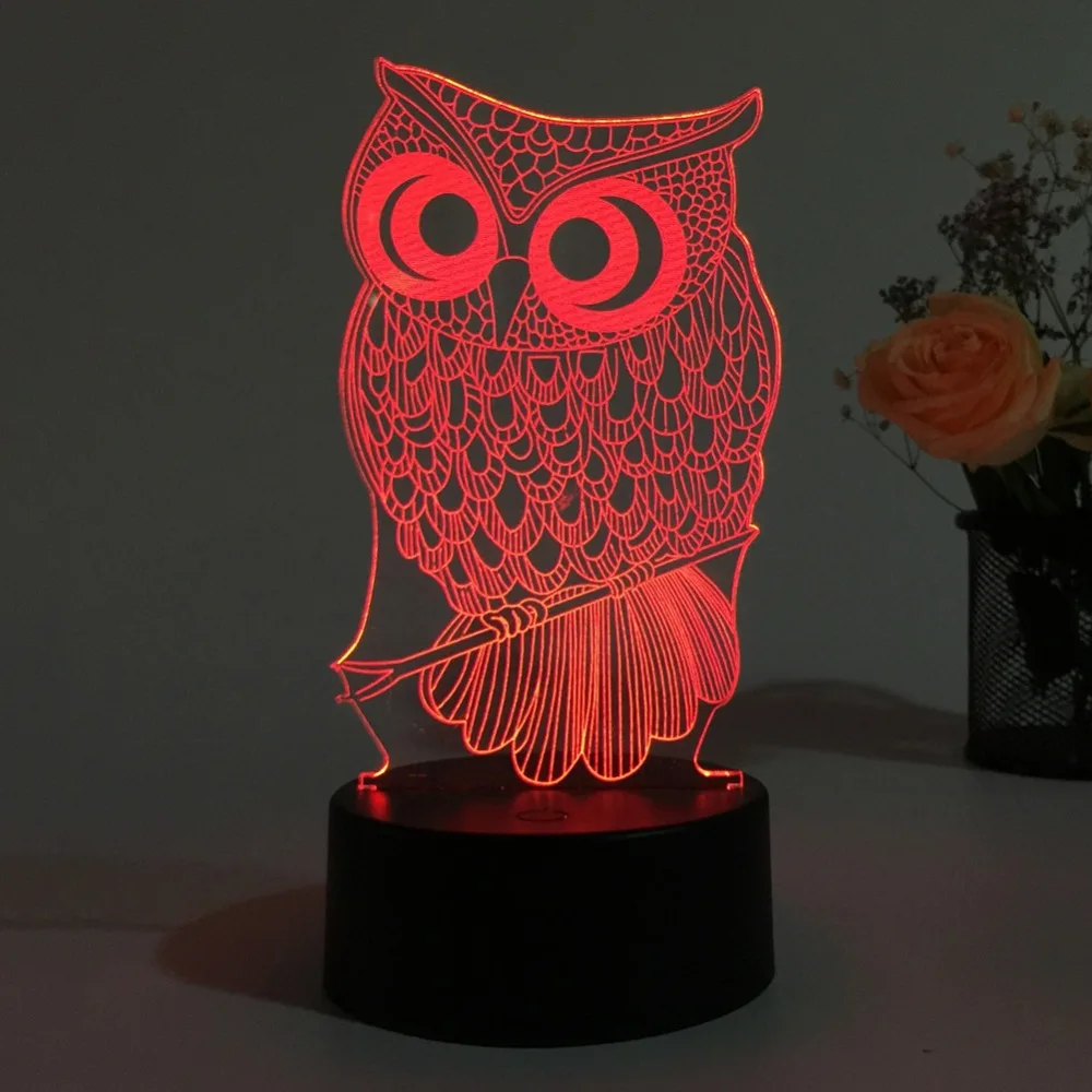 Сова свет 3D LED животное ночник RGB сменная лампа для детей детские мягкие огни