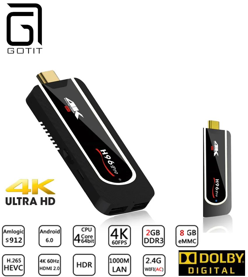 

GOTiT H96 Pro 4K MINI TV Box Android 7.1.1 OS 2G RAM 8G ROM Octa-Core 2.4G WIFI 4.1 BT+Dolby DTS Smart MINI Andorid Box