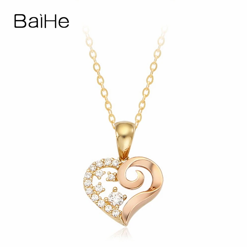 

BAIHE Solid 18K Yellow Rose Gold 0.10ct H/SI Natural Diamond Heart Necklace Women Fine Jewelry Making Gjerdan Zemra Collar