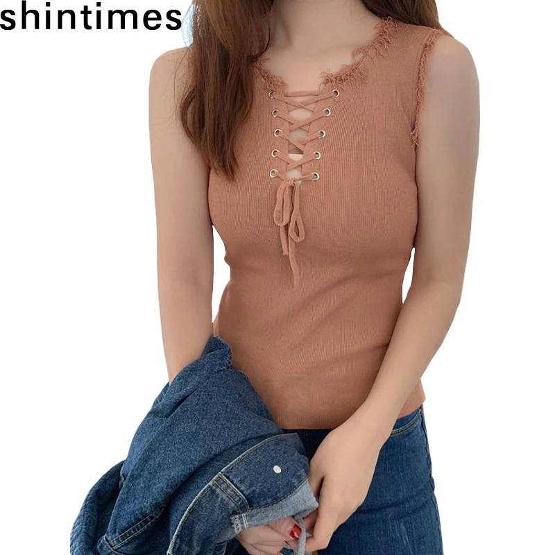 Shintimes лето осень бюстье сексуальные белые черные женские модные 2019 Топы новые повязки без рукавов Женская одежда с кисточками модный топ