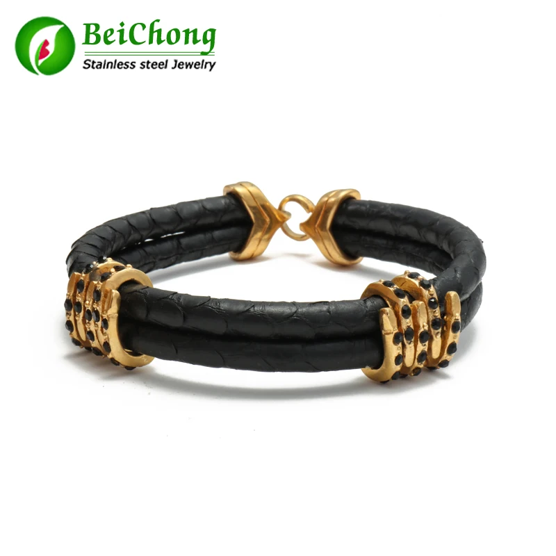 

10pcs Beichong Customized Handmade leather bracelet design luxury men python Wrap Leather Bangle charm