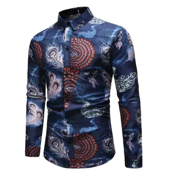 

European yard Men's Casual Button Turn-Down Collar Slim Fit Long Sleeve Top Shirt Blouse 30 Dropshipping