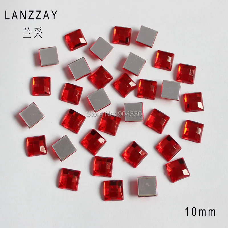 

Free Shipping LANZZAY 200pcs Red 10MM Square Flatback Rhinestone Acrylic Diamond DIY Crafts Jewelry Garment Accessories