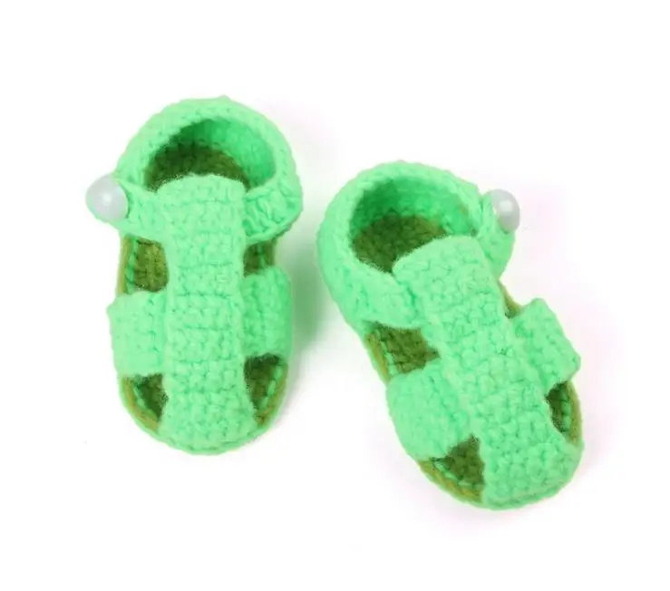 1 пара; модная милая мягкая обувь для маленьких мальчиков и девочек; цвета ручной вязки; обувь для малышей с вырезами; детская обувь для кроватки; 11 см - Цвет: green