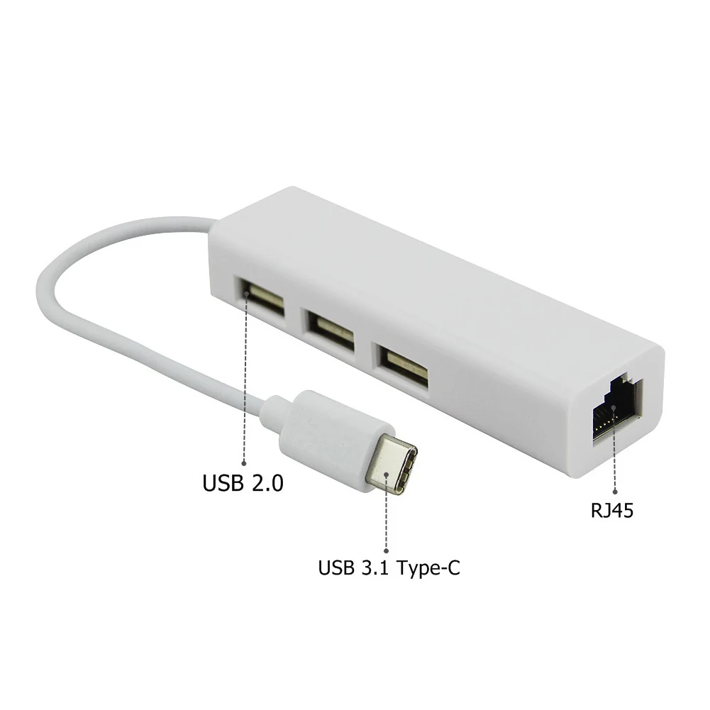 Type C USB 3.0 Interface Lan Adater With USB Hub