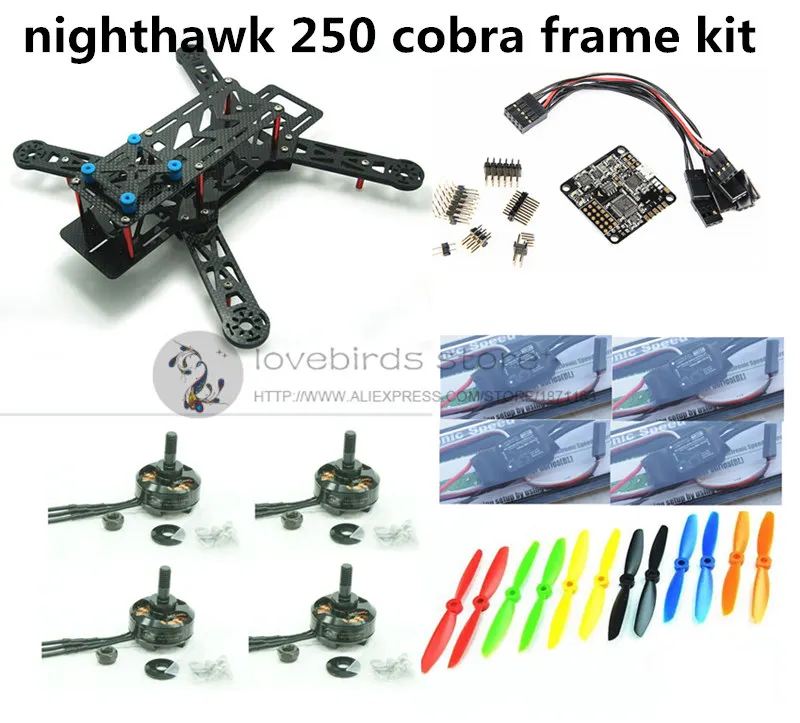 

DIY FPV mini drone nighthawk 250 / QAV280 pure carbon frame kit + cobra 2204 2300KV motor + cobra 12A ESC + CC3D / NAZE32 10DOF