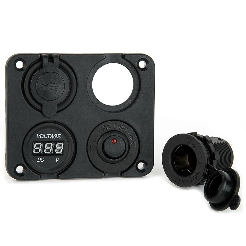 4 Port Waterproof 2 Micro USB Car Charger Adapter Cigarette Lighter Socket Plug Rocker Switch Panel + LED Voltage Display