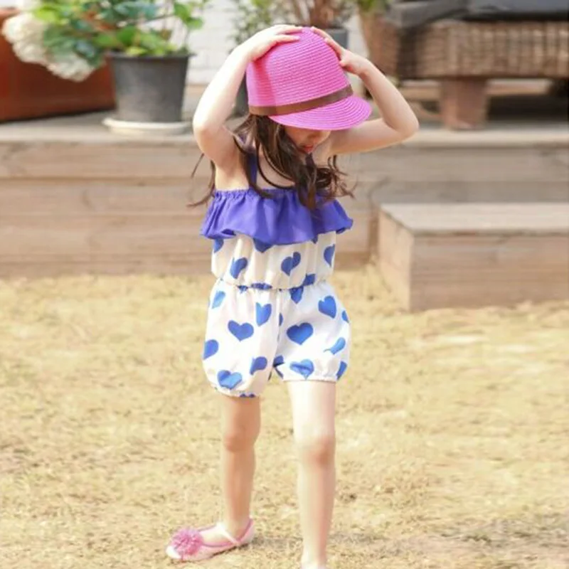 

Summer Kids Baby Girls Chiffon Beach Dressing Heart Print Jumpsuit Bodysuit  Blue/Orange Hot