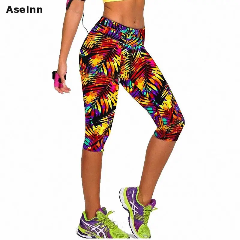 

Aselnn Brand New Capri Women Leggings High Waisted Floral Printing Pants Lady's Fitness Workout Casual Pants