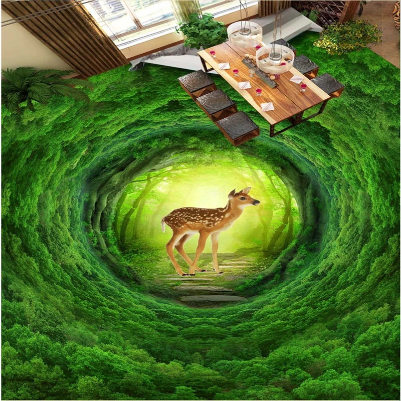 

beibehang Custom fresco wallpaper any size dream green forest sika deer deer 3d floor tiles papel de parede para quarto